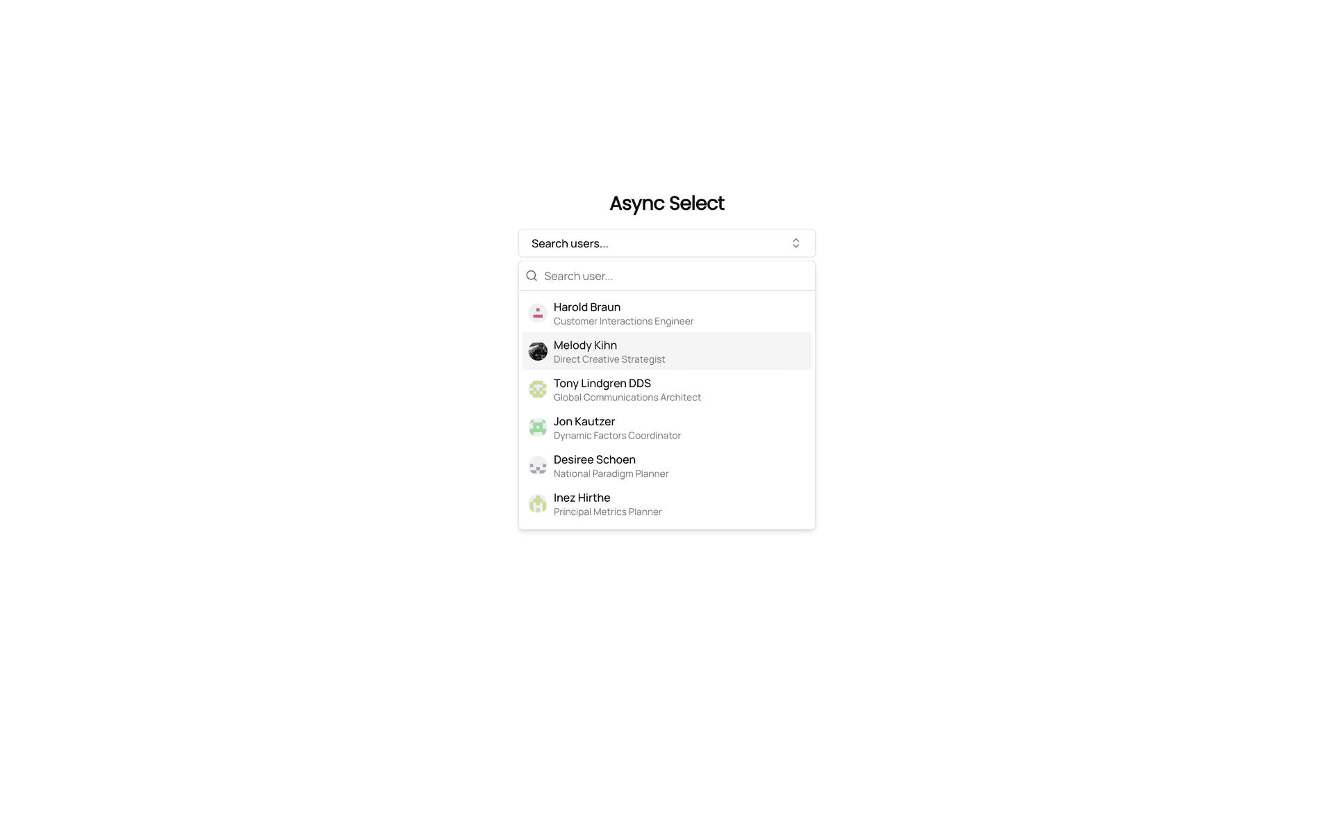 Async Select built with React & shadcn/ui